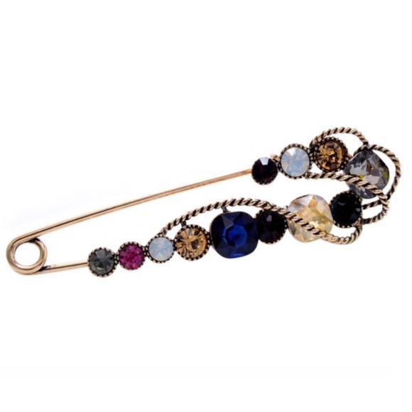 Jewelry - Black Crystal Goldtone Safety Pin Brooch